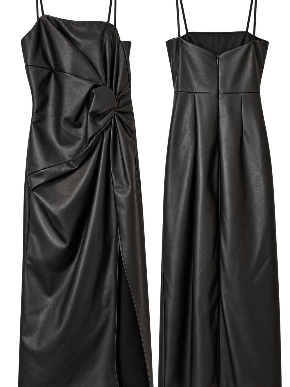 DO+BE Black Faux Leather Ruched Midi Dress NWT